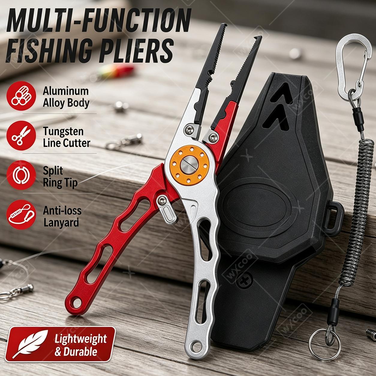 Fishing Equipment Hanger - WXCOO Splitringzange, Hakenentferner, Wolframkarbid-Flechtschneider, Aluminium-Angelzange, Salzwasserbeständig,